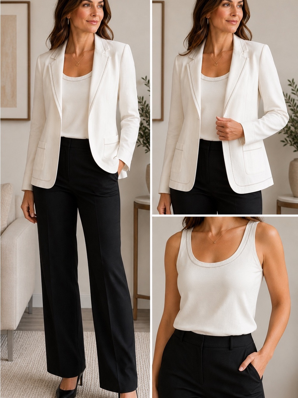 NWT Tahari Arthur S. Levine 3-Piece Linen Blend Suit Set White/Black Size 12